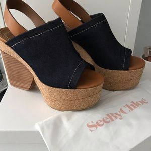SeebyChloe denim cork wedges